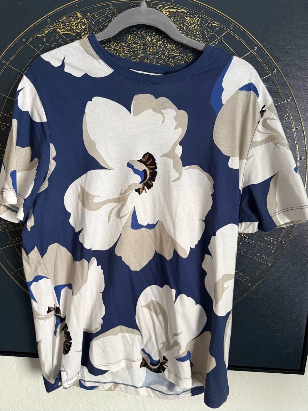 Ted Baker Navy and Cream Floral Crewneck Tee